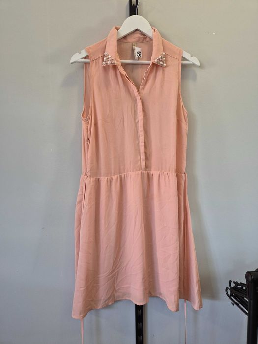 Sukienka koszulowa purdrowy róż z kołnierzykiem