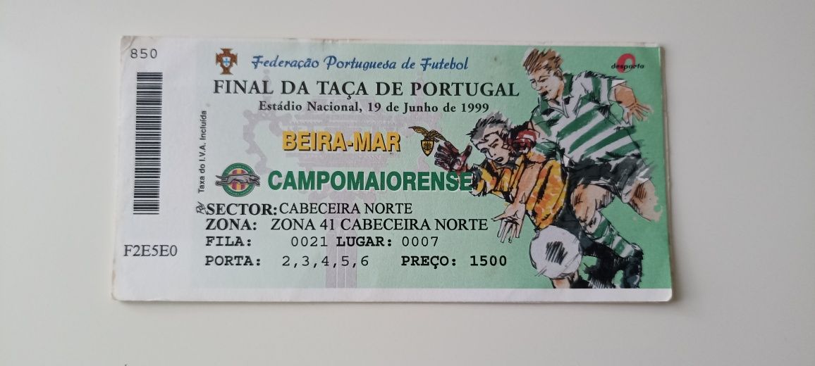 bilhete futebol antigo final taça 1999