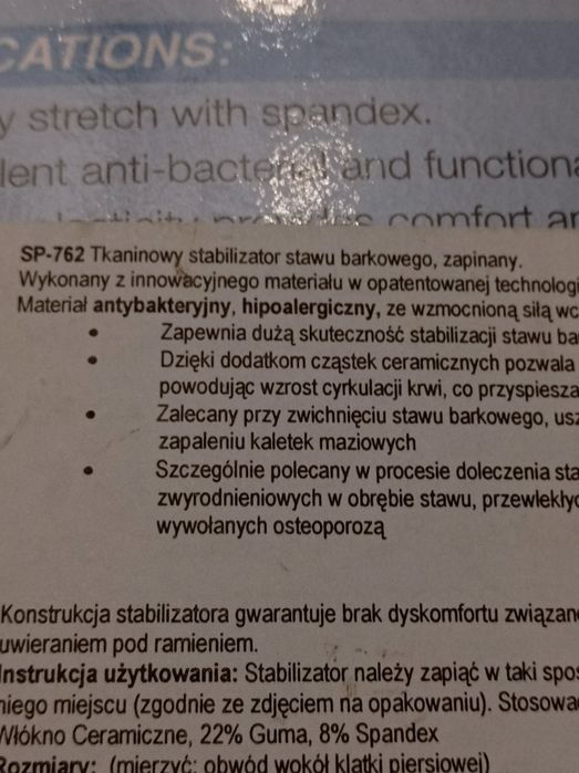 Tkaninowy stabilizator stawu barkowego zapinany