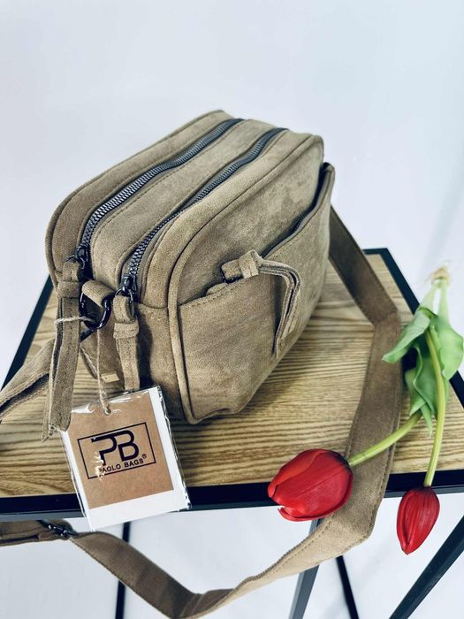 Nowa zamszowa torebka damska listonoszka khaki taupe beż