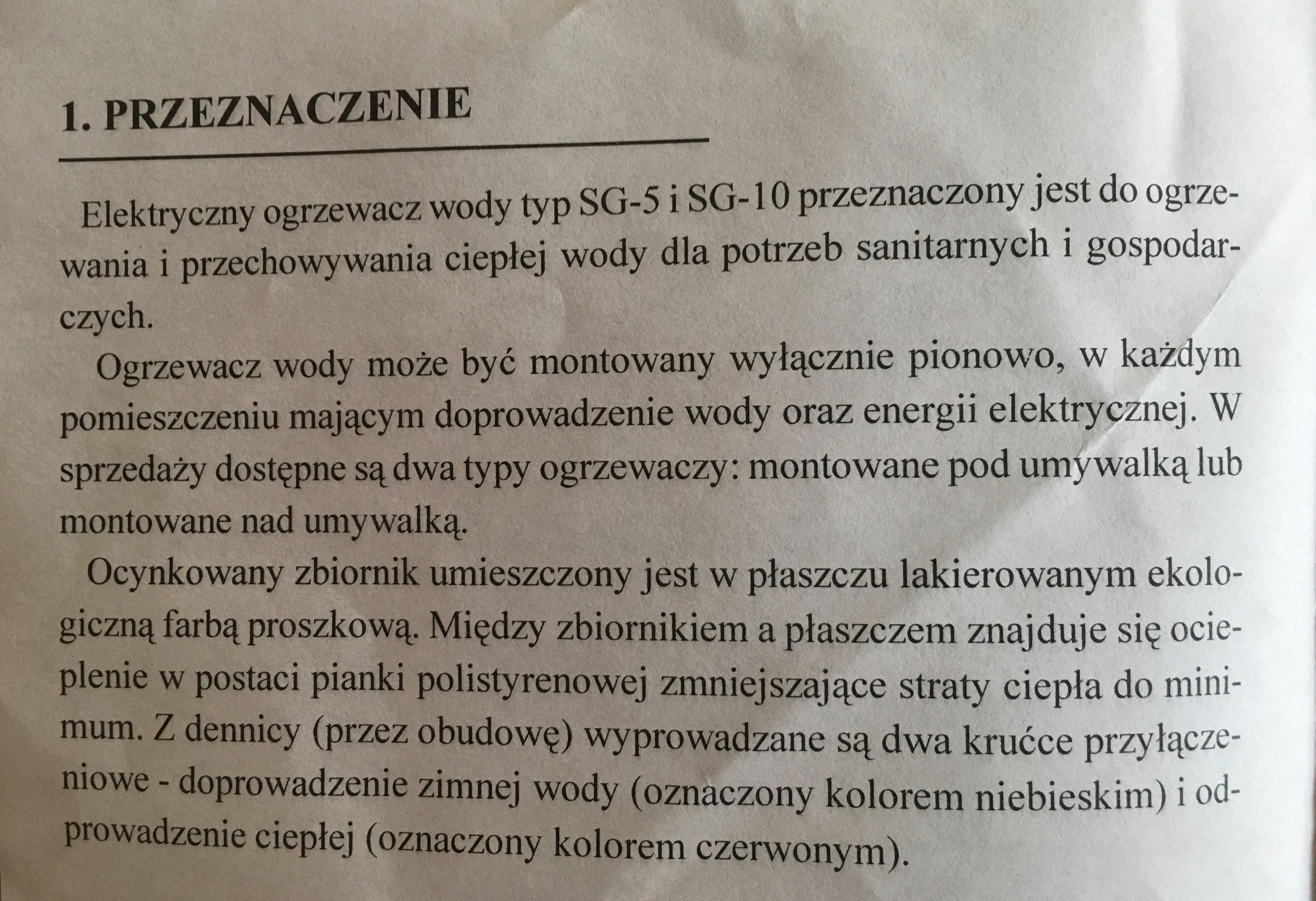 Nowy, elektryczny ogrzewacz wody, akumulacyjny, nadumywalkowy, 5l