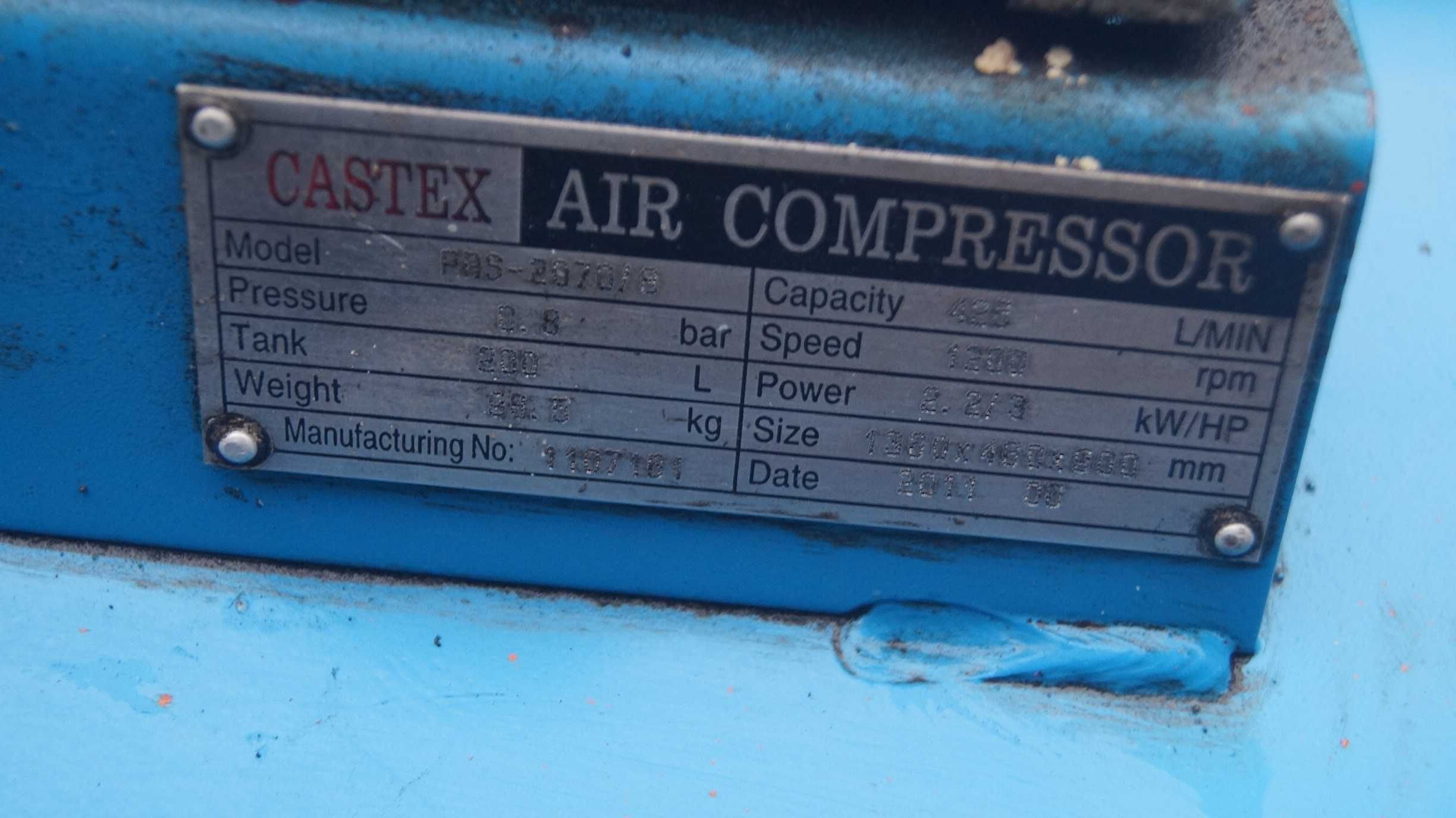 Kompresor Castex PRS 2070/8 1,5 kW 200 litrów 0,8 bar 2011 r działa