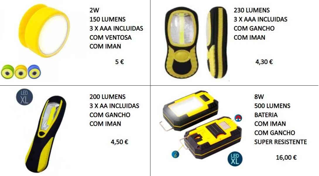 Lanternas LED a pilhas ou a bateria