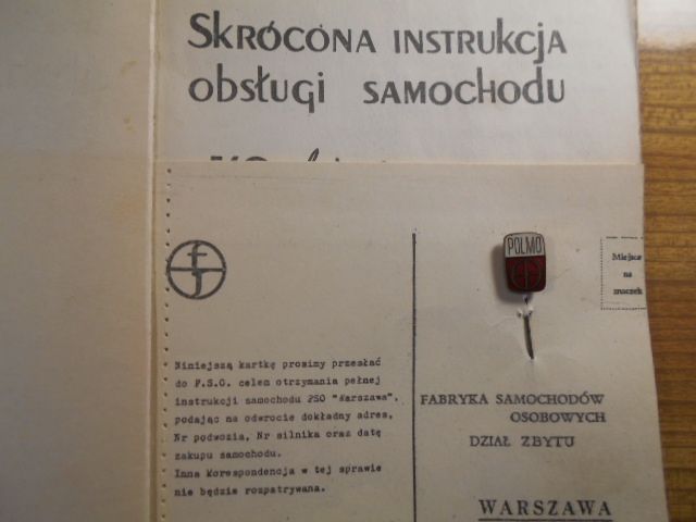 Skrócona instrukcja obsługi samochodu " FSO Warszawa "