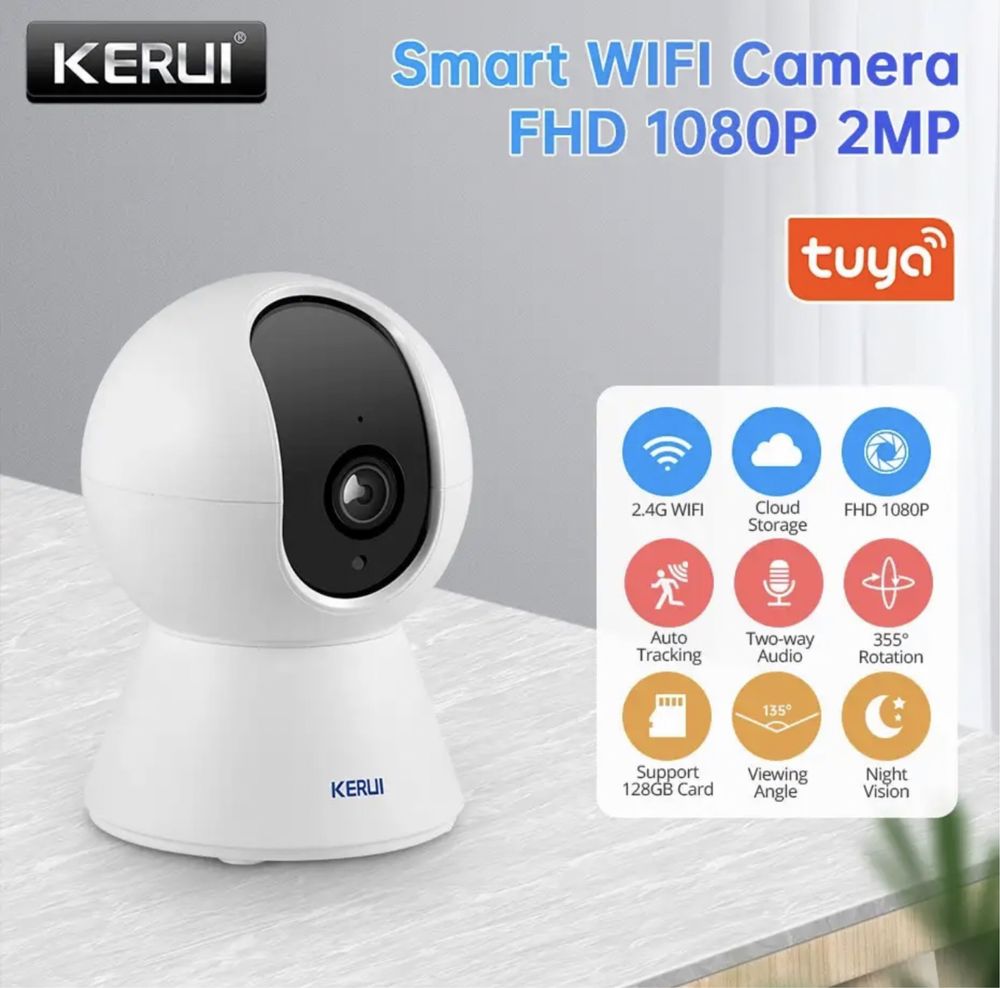 Беспроводная IP камера KERUI Full-HD 2MP с WIFI TUYA Укр мова