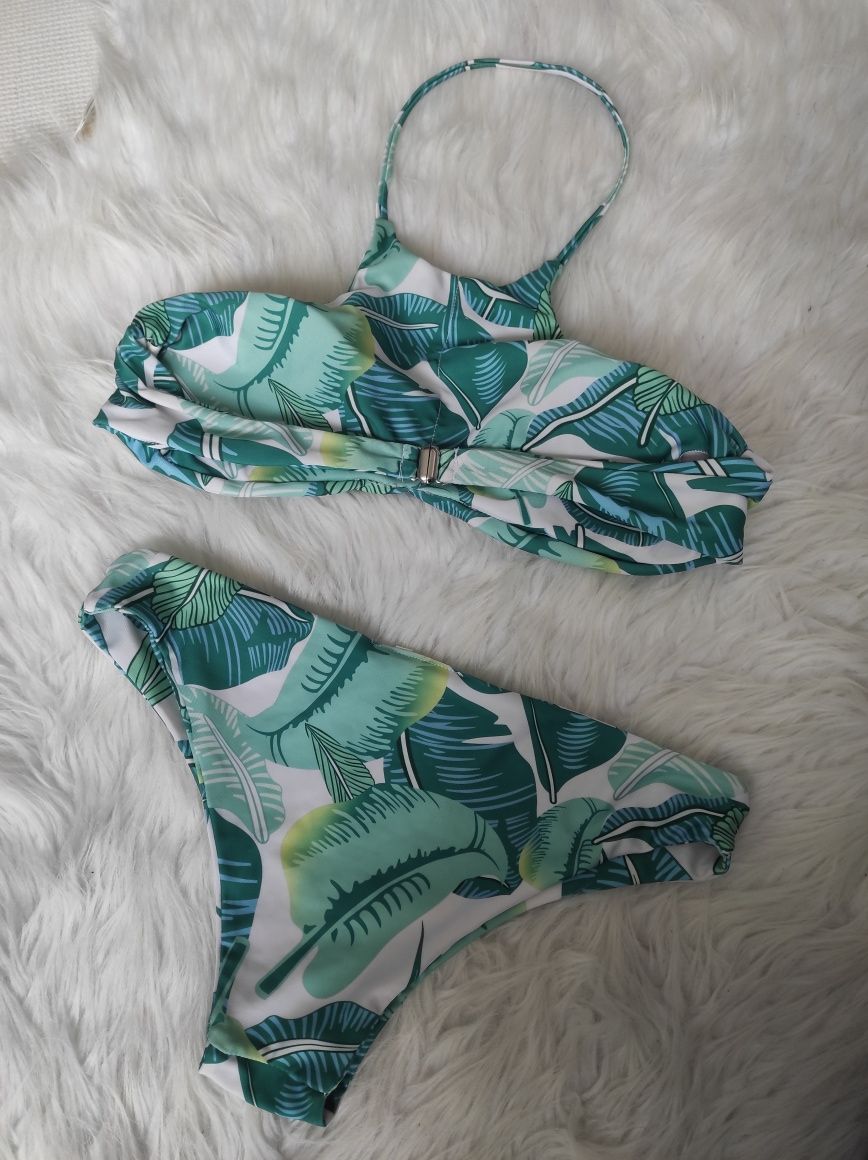 Kostium kąpielowy dwuczęściowy bikini M w liście zielony