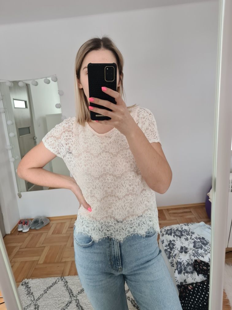 T-shirt bluzka koszulka koronkowa z koronką C&A