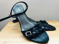 Czarne sandałki na obcasiku MARGO skórzane rozmiar 35