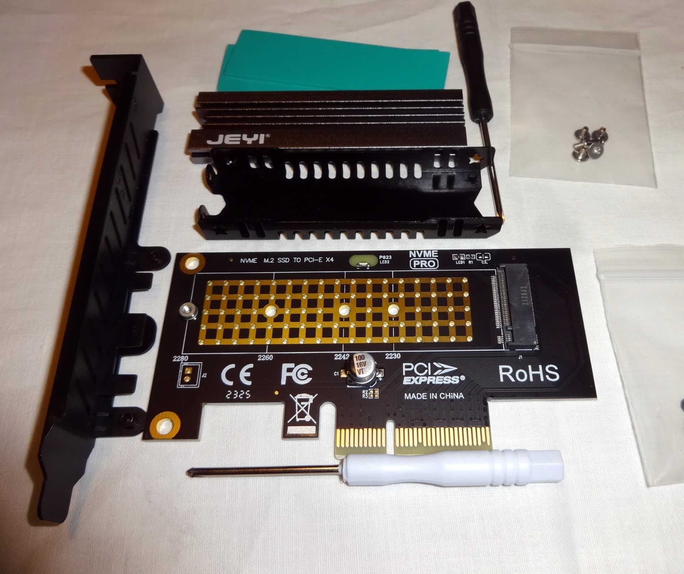 Karta PCI-e do pamięci NVMe M.2 wraz z radiatorem. NOWA.