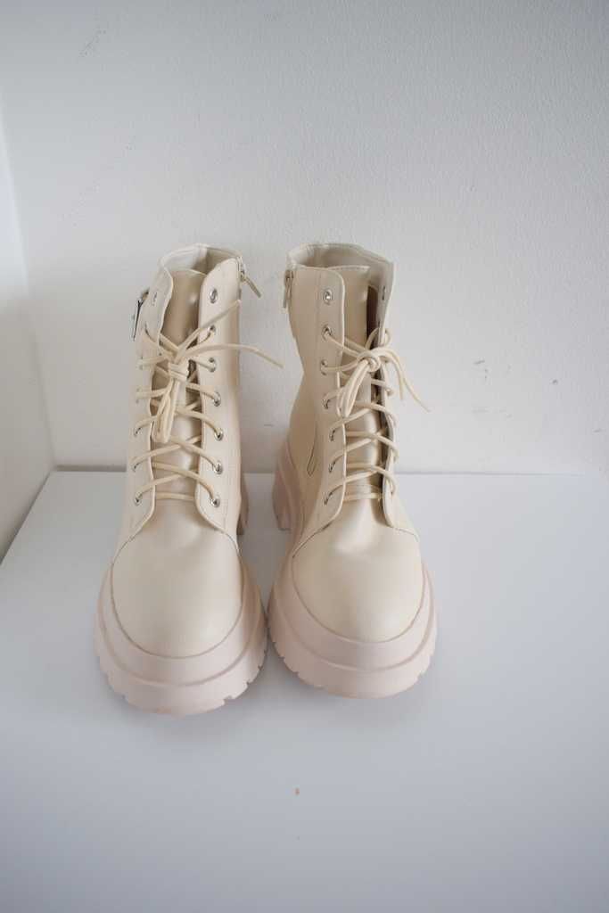Even&Odd Botki na platformie workery buty kremowe 38