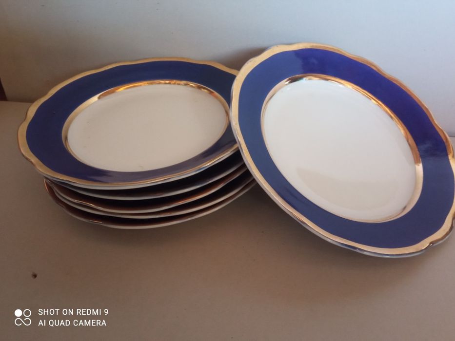 Тарілки кобальт з золотом, раритет. Коростень.6 шт