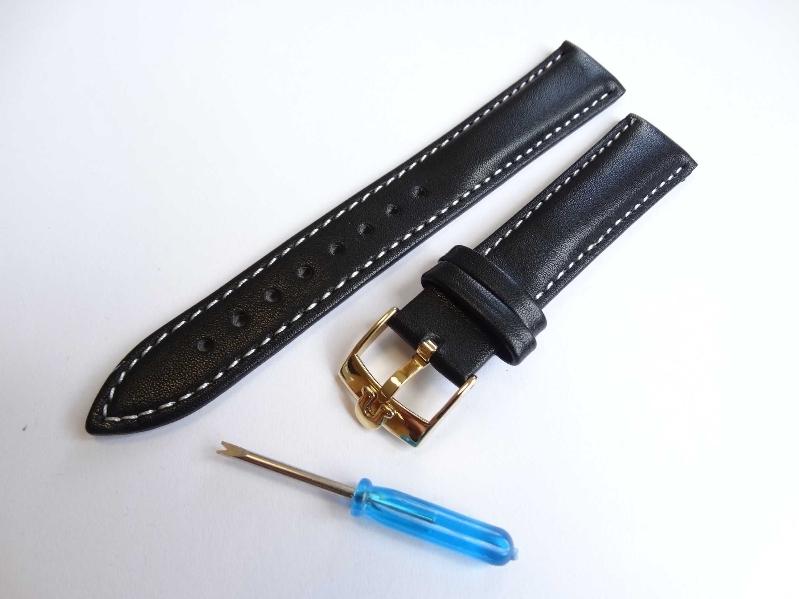Pasek do zegarka Omega 18mm 20 brązowy czarny gładki skórzany