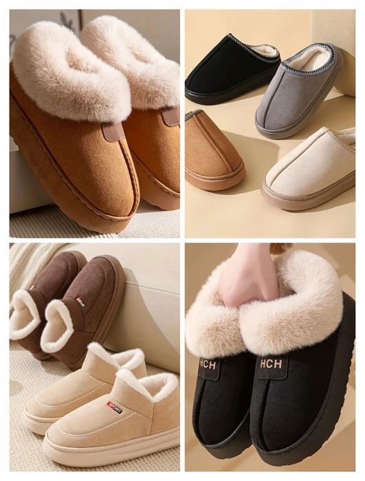 Теплые зимние женские тапочки угги меховые