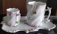 Swirlowa porcelana ręcznie malowane filiżanki z tacą w stylu neorokoko