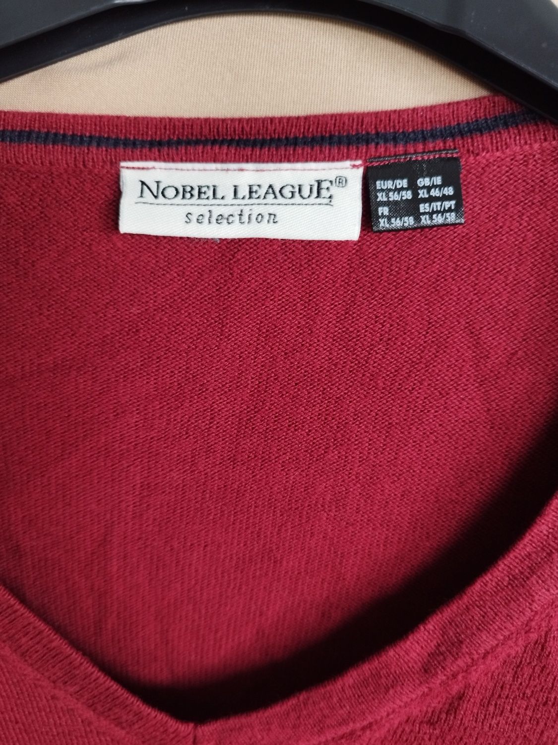 R.XL nobel league bordowy sweter męski dekolt w serek