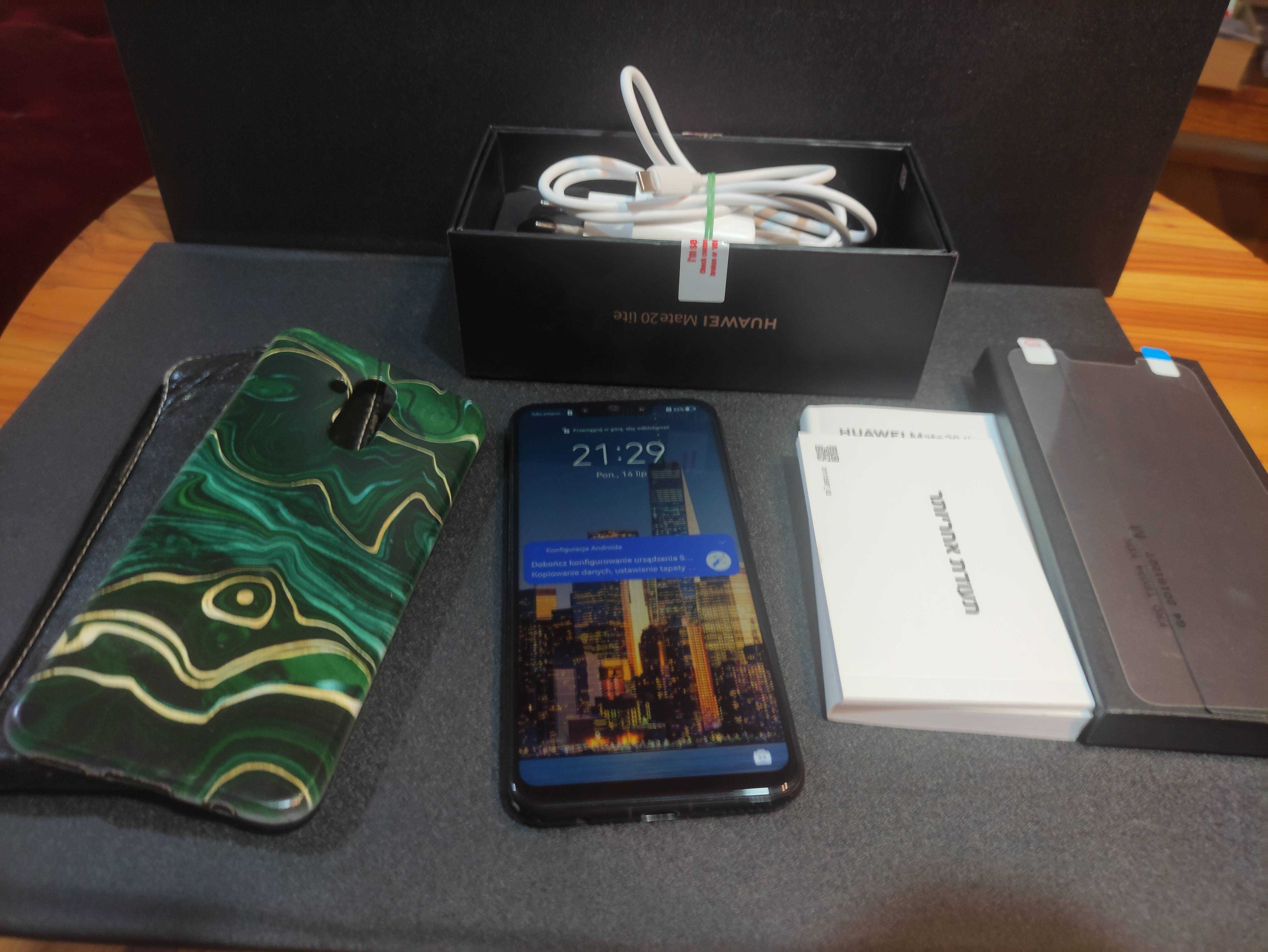Huawei Mate 20 Lite + 2xpokrowiec, ładowarka, szybka, sprawny 100%