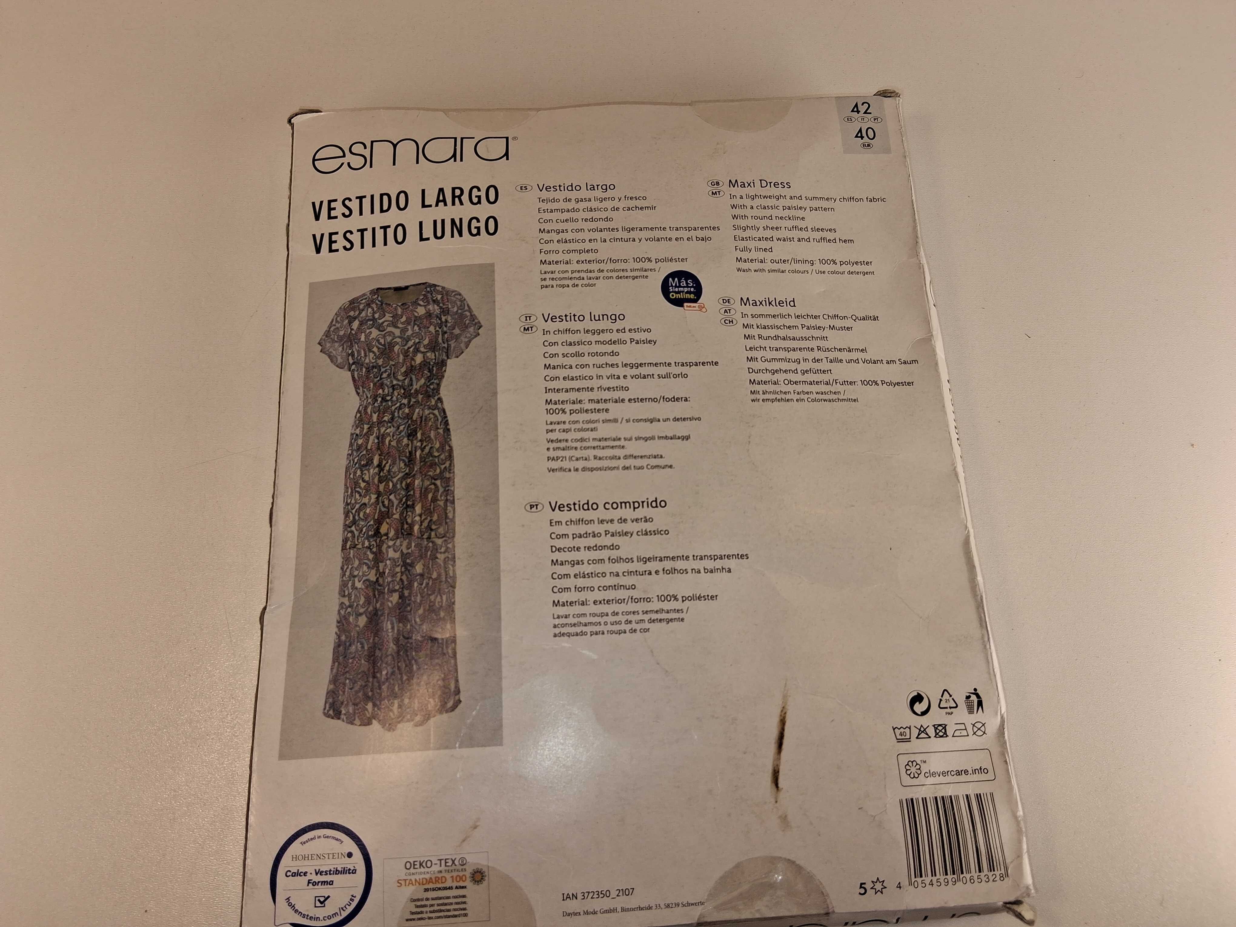 A295 Sukienka Damska Maxi Esmara Paisley Wzorzysta Długa 40/42 L