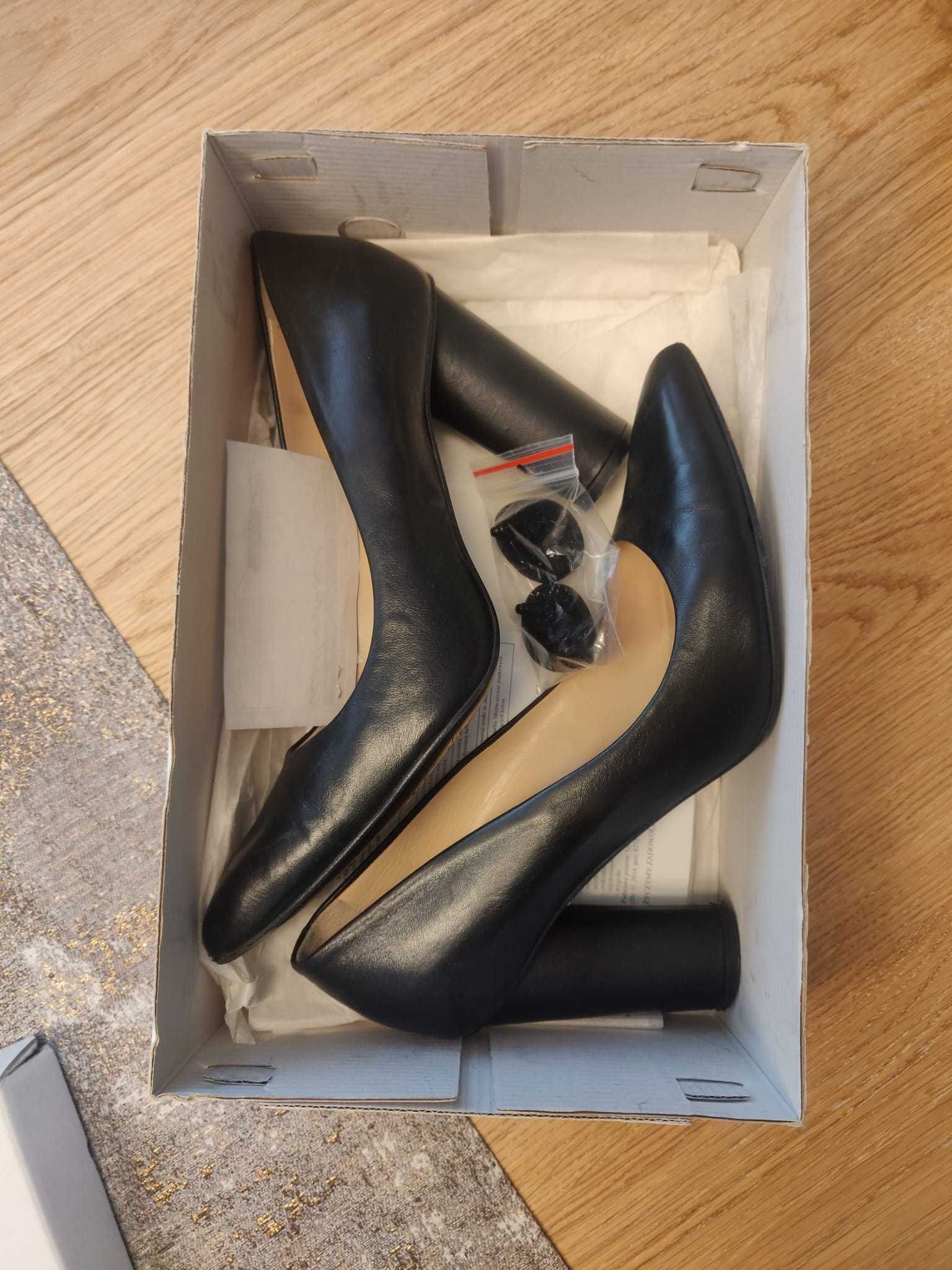 Buty szpilki obcas 9cm rozmiar 38 czarne skórzane