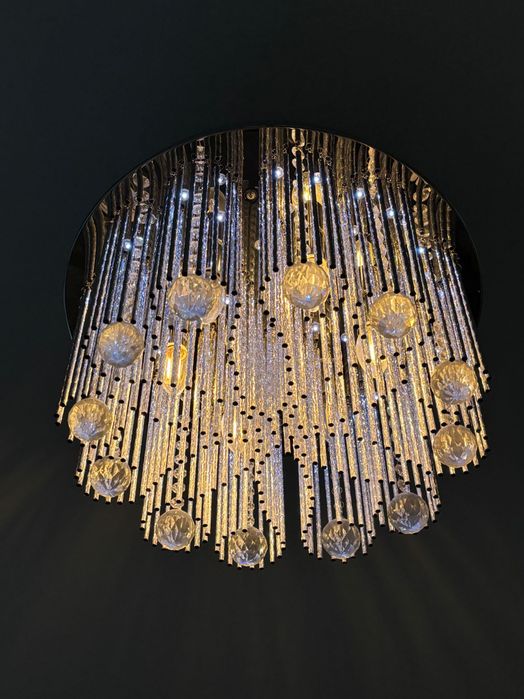 Piękna lampa wisząca Glamour srebrna do salonu kryształki,3barwypiękna