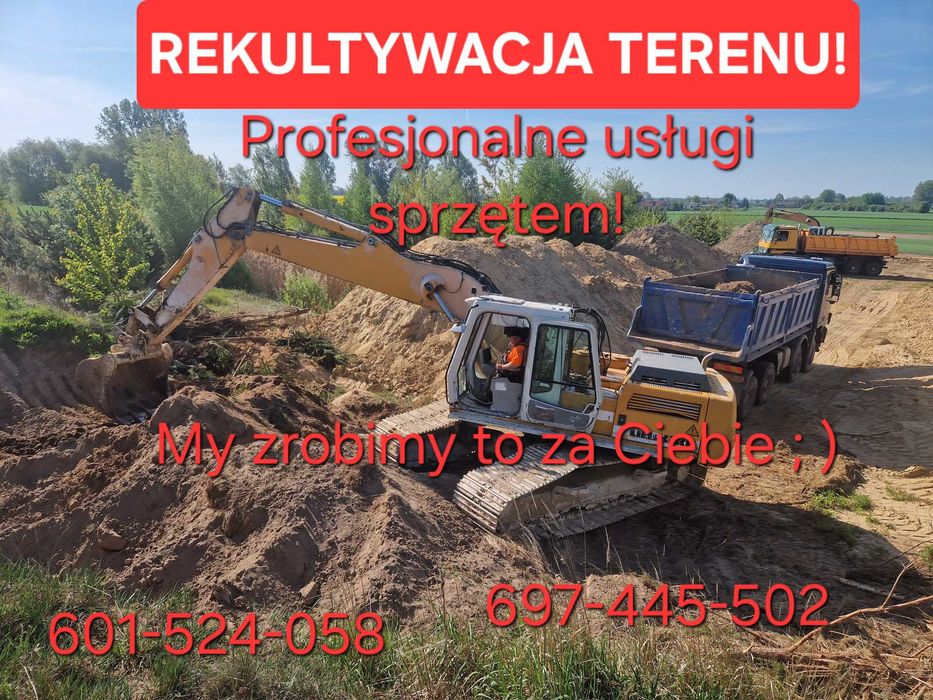 Wymiana gruntu roboty ziemne koparka wywrotka szambo piasek ziemia
