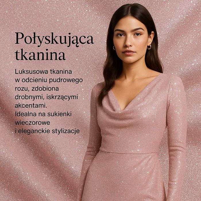 Lurex pudrowy róż – połyskująca tkanina premium  45 zł/mb