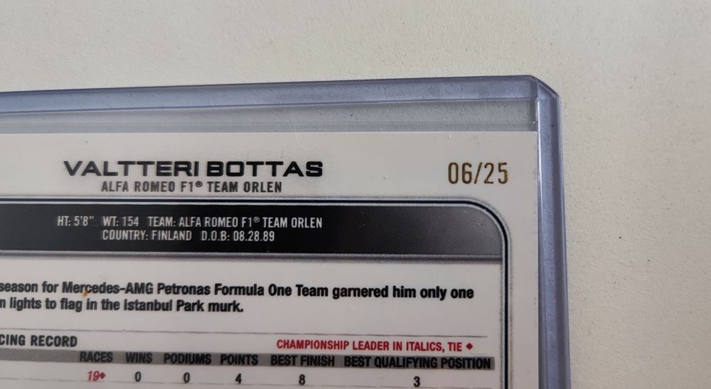 Topps Chrome F1 2024 Valtteri Bottas 06/25 Orange Reflector