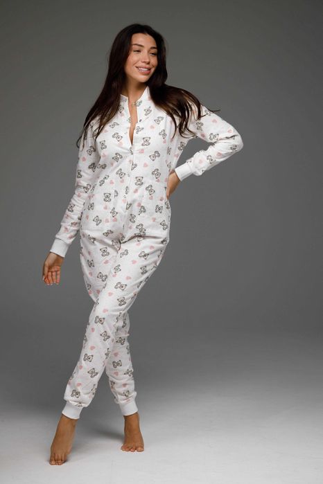 Жіноча фланелева піжама-комбінезон з кишенею на попі SweetJama