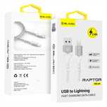 Kabel RAPTOR pleciony USB na LIGHTNING - 2,4A 1m biało-srebrny