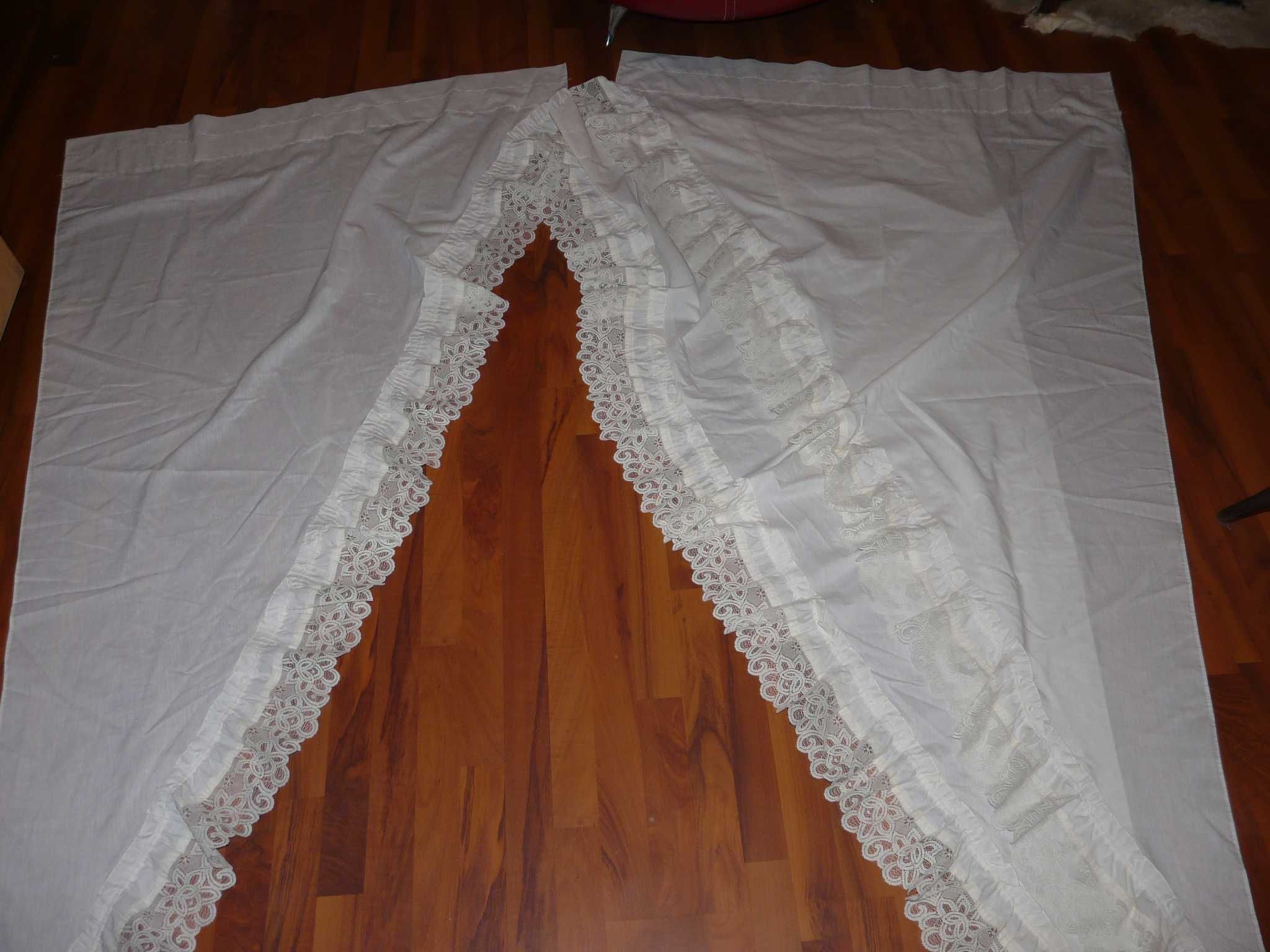 Bawełniane firanki zasłony z koronką Trójkąt 3 szt. 212/110 cm
