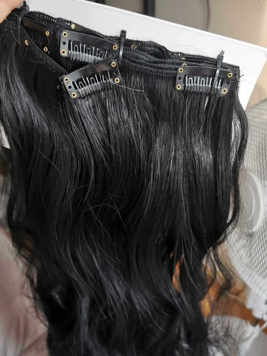 Doczepiane włosy clip in Głęboka czerń 65 cm