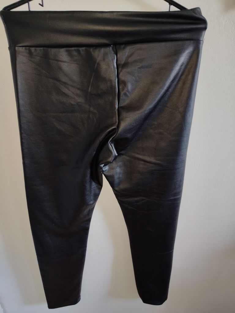 Markowe skórzane spodnie Calzedonia r XL plus size getry legginsy wyso