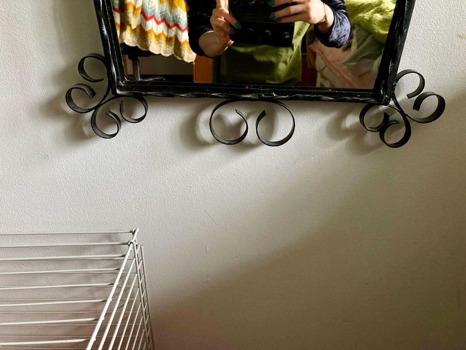 Lustro w stylu Vintage Boho, ręcznie wykonane, metalowe, czarne