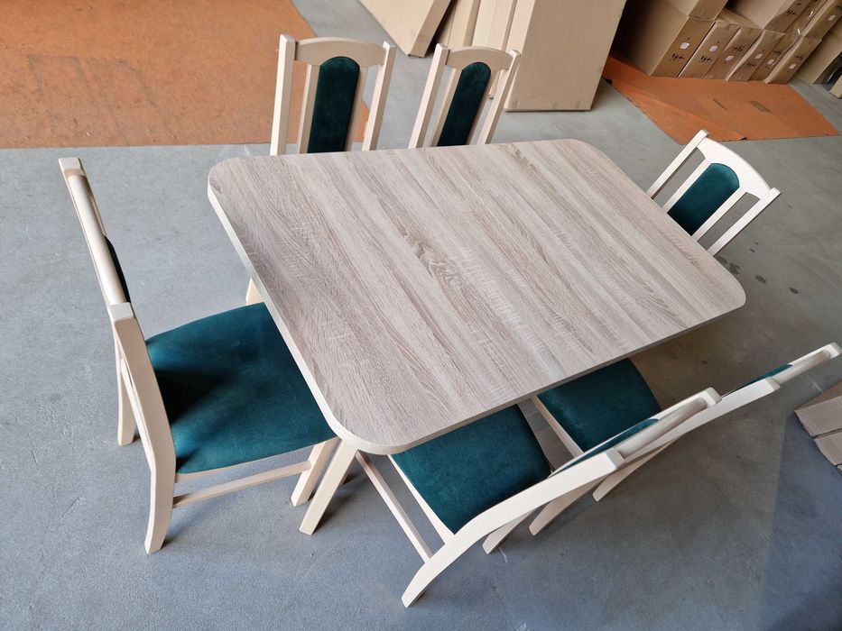 Nowe: STÓŁ 80x140/180 + 6 KRZESEŁ , sonoma + zielony ,dostawa cała PL