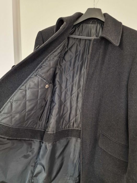 Elegancki, gruby, ciepły, czarny, długi płaszcz męski r. 188 cm XL/XXL