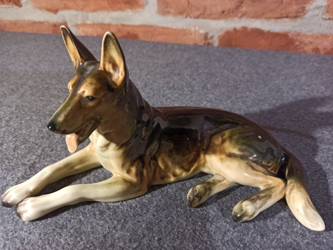 Wielka  Figurka Psa Porcelana Kolekcjonerska Owczarek Niemiecki