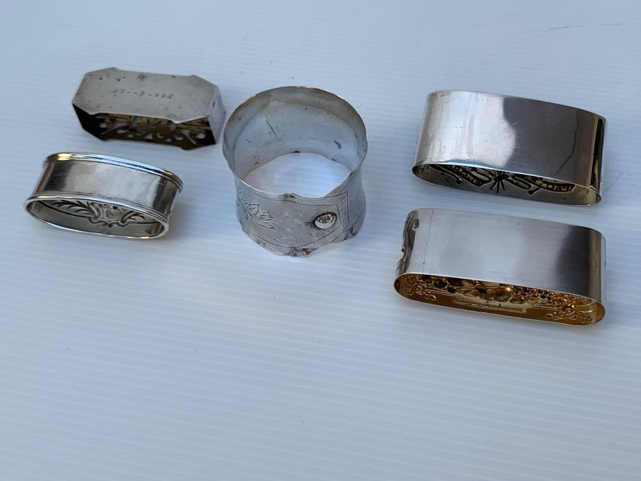 Lote ( 5 ) argolas de guardanapo em prata