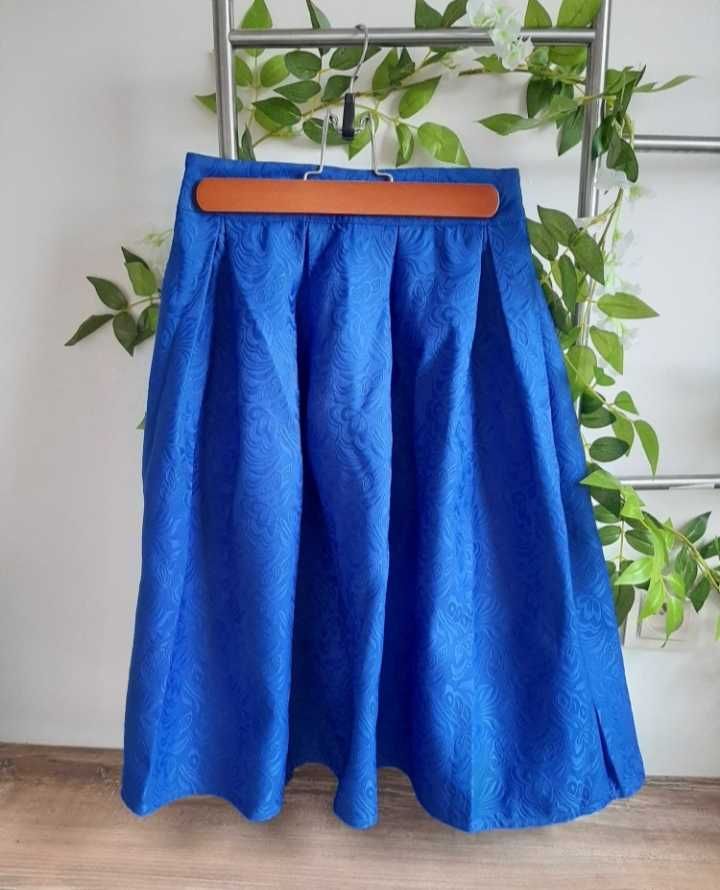 Granatowa chabrowa spódnica vintage rozkloszowana niebieska XS