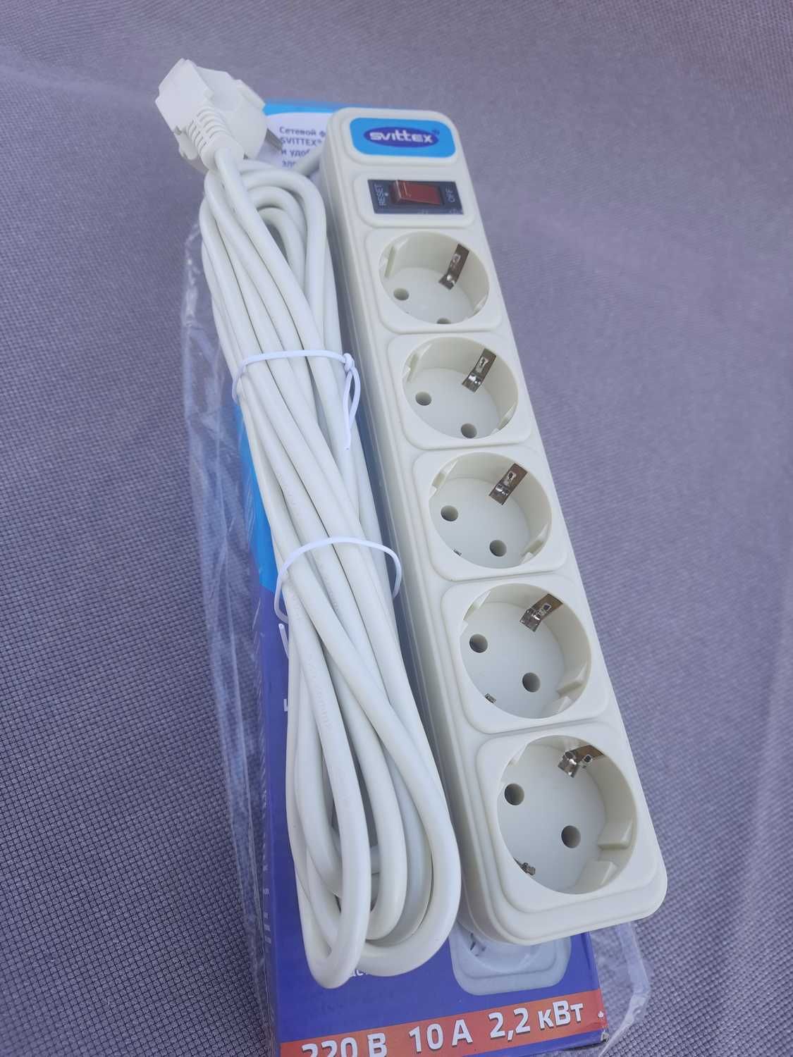 Удлинитель сетевой фильтр Svittex 5м. с заземлением/10A. 2,2Квт.