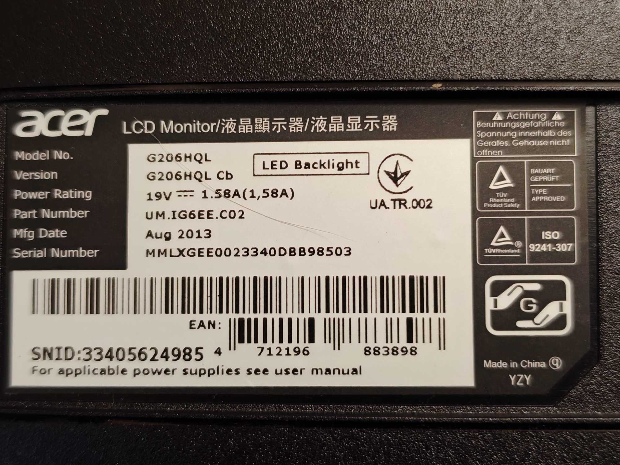 Монітор ACER G206HQL