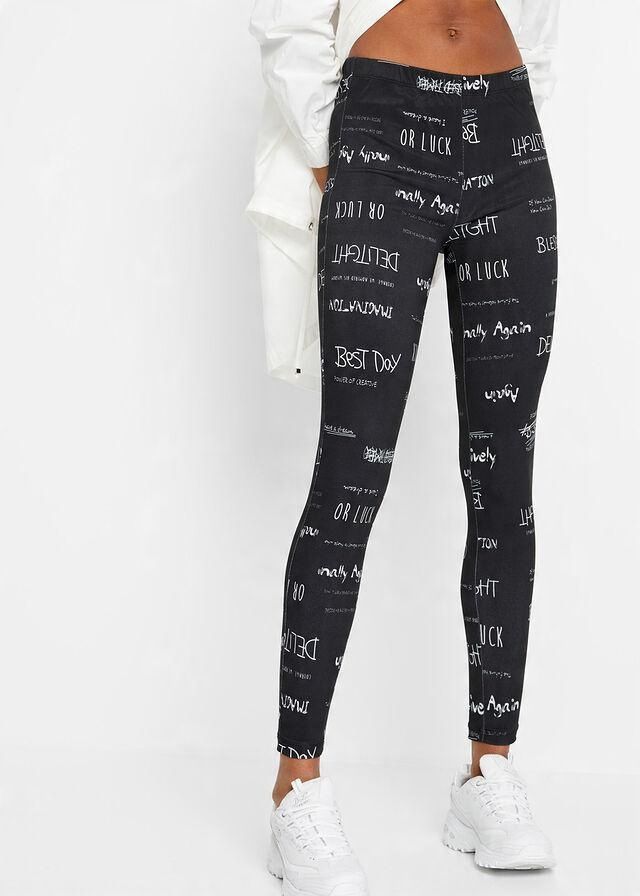 B.P.C legginsy czarne z białymi napisami r.32/34
