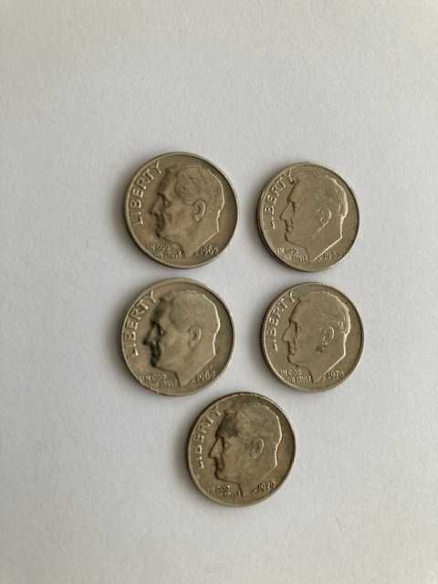 Dime (10 cents) ou 10 cêntimos - 1965 a 1998 P (19 moedas dos EUA)