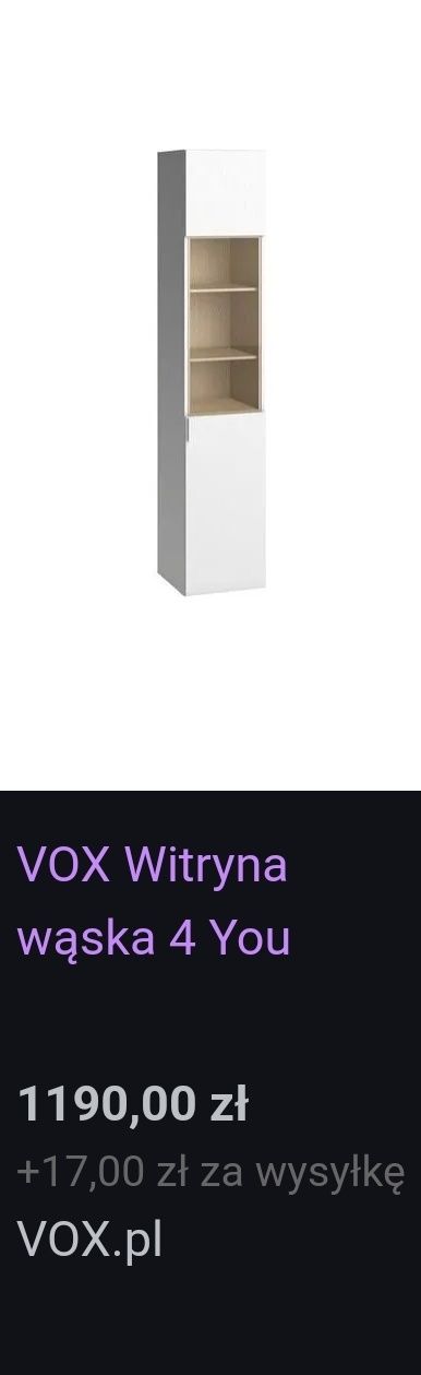 Witryna wąska ze szkłem vox