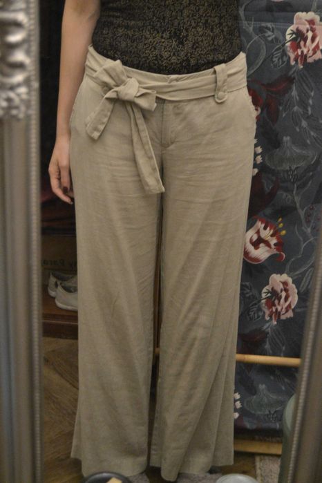 Szerokie spodnie palazzo Dorothy Perkins 38 M len wiskoza beżowe