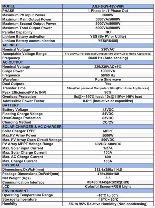 Гибридный инвентор 5 квт Anenji wifi, гібридний інвентор (самий тихий)