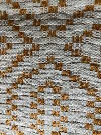 PRL lniany obrus - piękny subtelny tkany wzór 112x148 cm plus frędzle