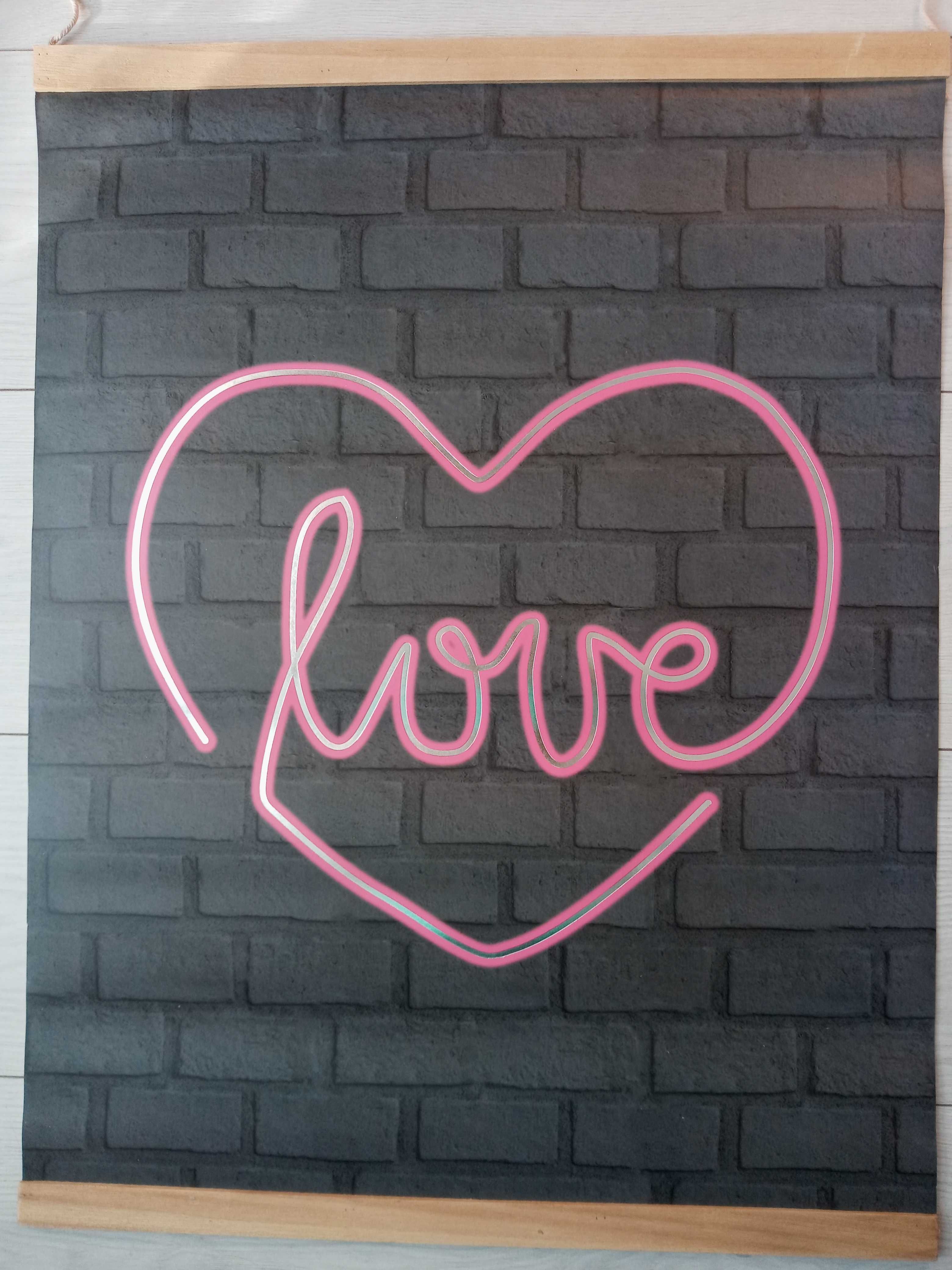 Duży plakat z drewnianą ramką Love serce 65 x 50 cm