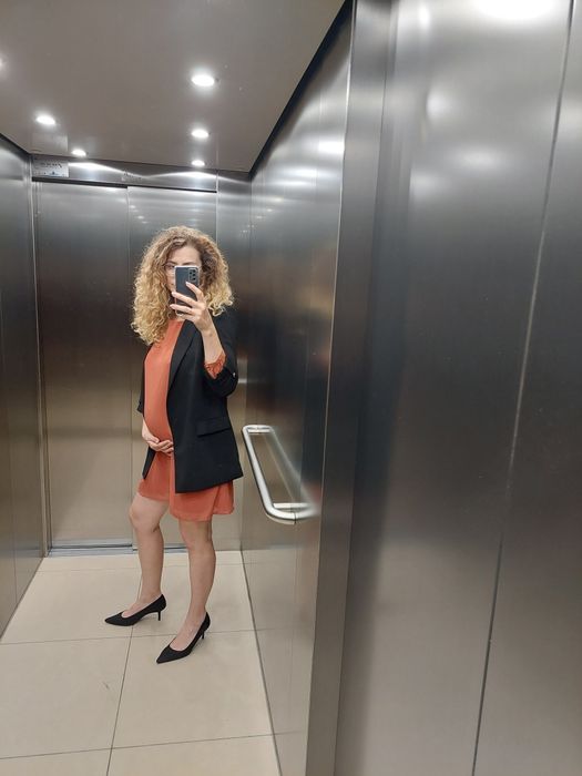 Sukienka ciążowa, oversize, ceglana, brązy, luźna mini