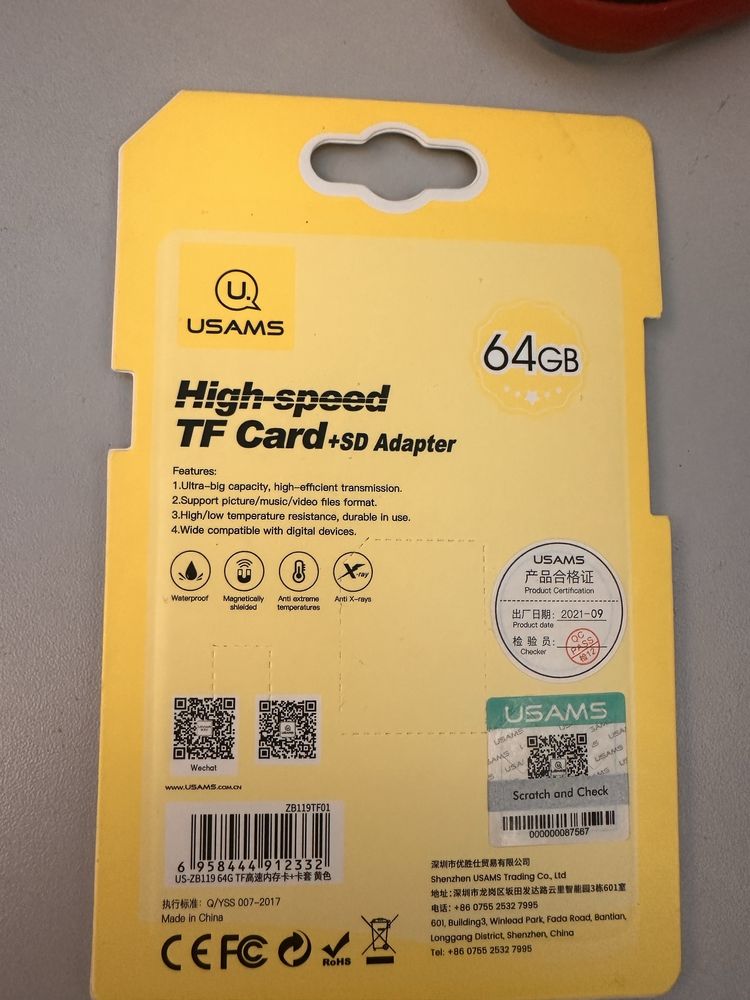 Karta pamięci 64GB USAMS 10C + adapter