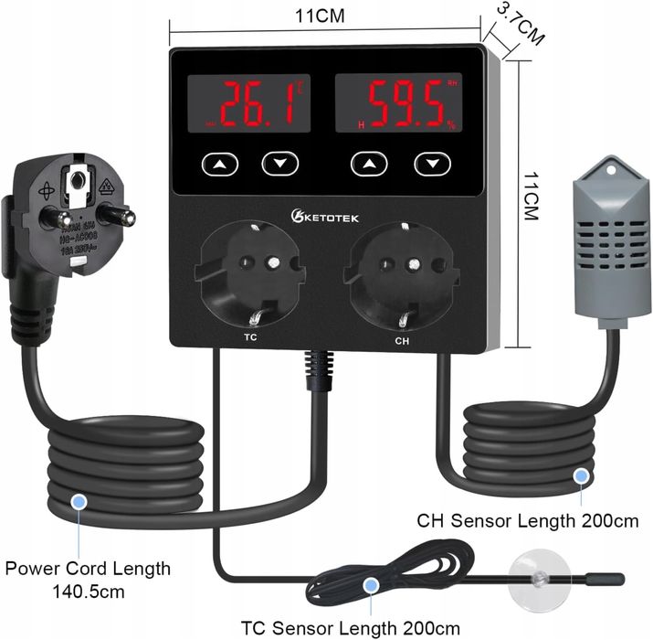 Termostat higrostat cyfrowy regulator temperatury z 2 czujnikami