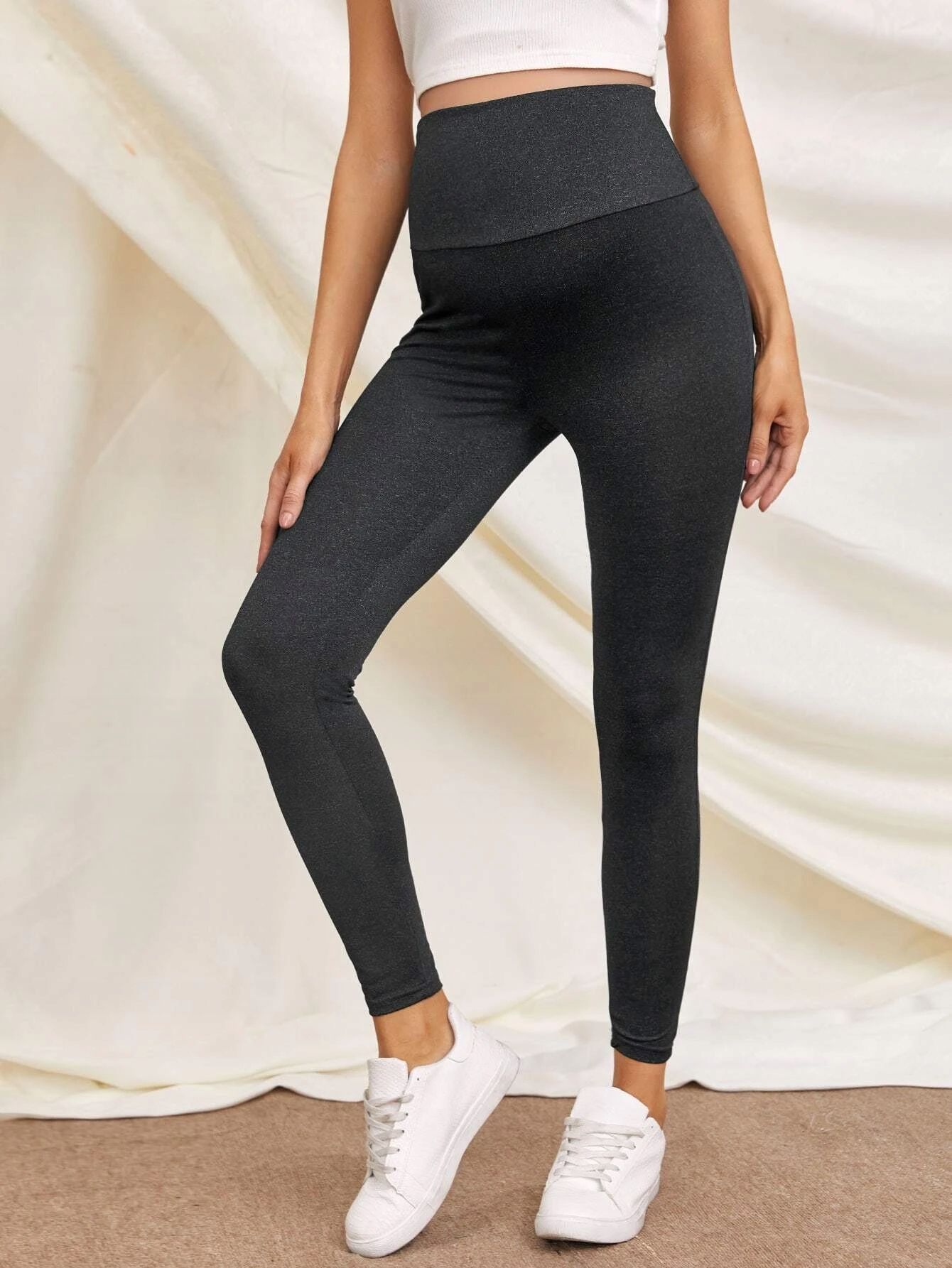 Shein Legginsy Ciążowe Z Wysokim Stanem Szare L 40